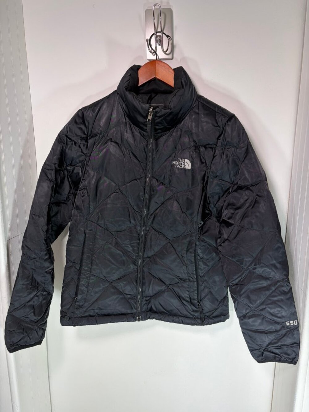 The North Face 550 Down Puffer Jacket Women's M Black Aconcagua Diamond Quilted